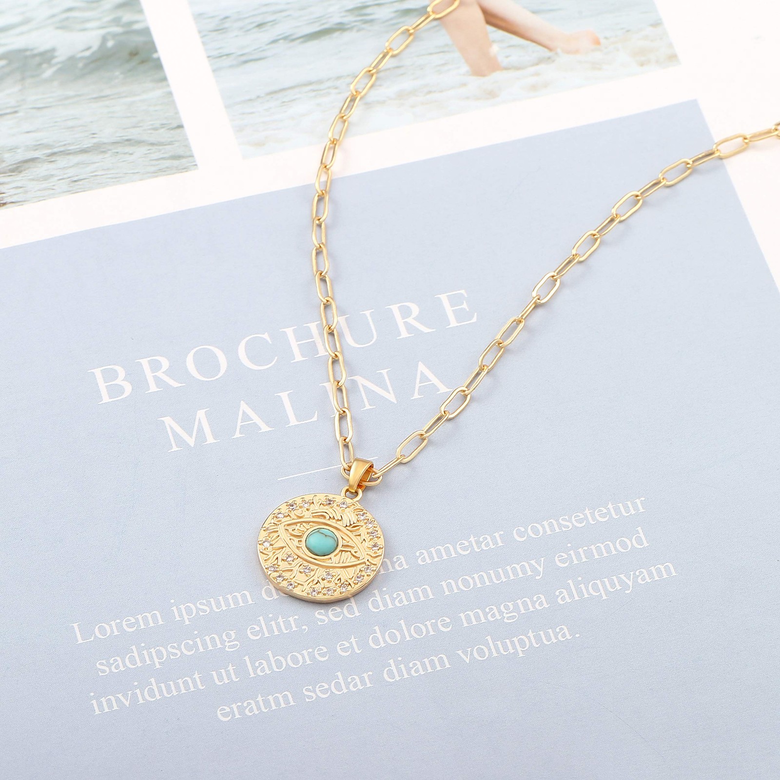 Aobei 18 inches (chain length), 18mm (pendant size), 18K Gold Plated Evil Eye