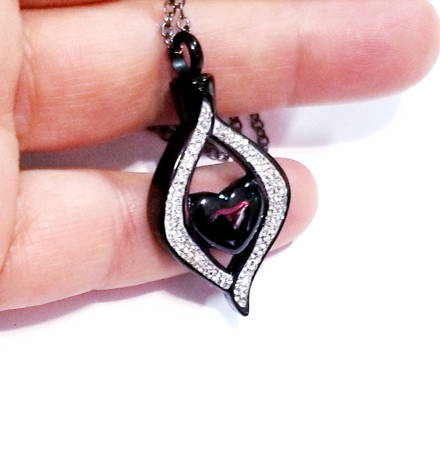 Black Urn Cremation Memorial Necklace Heart Crystal Pendant for Ashes
