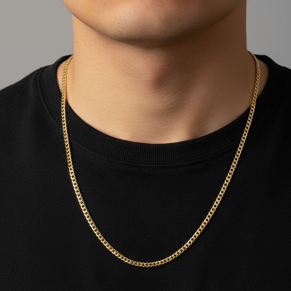 14K Gold over Sterling Silver Italian Curb Chain 4MM 16″ 18″ 20″ 22″ 24″ 30″