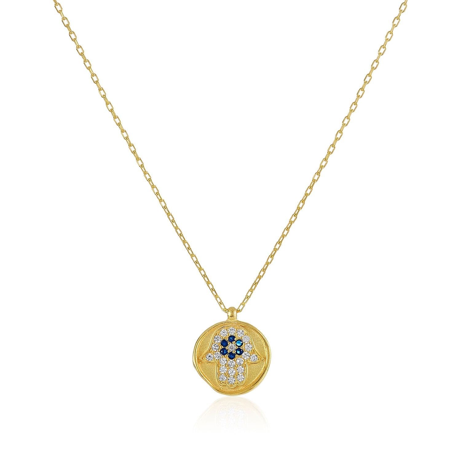 14k Gold Plated Hamsa Necklace Evil Eye Sterling Silver CZ Pendant