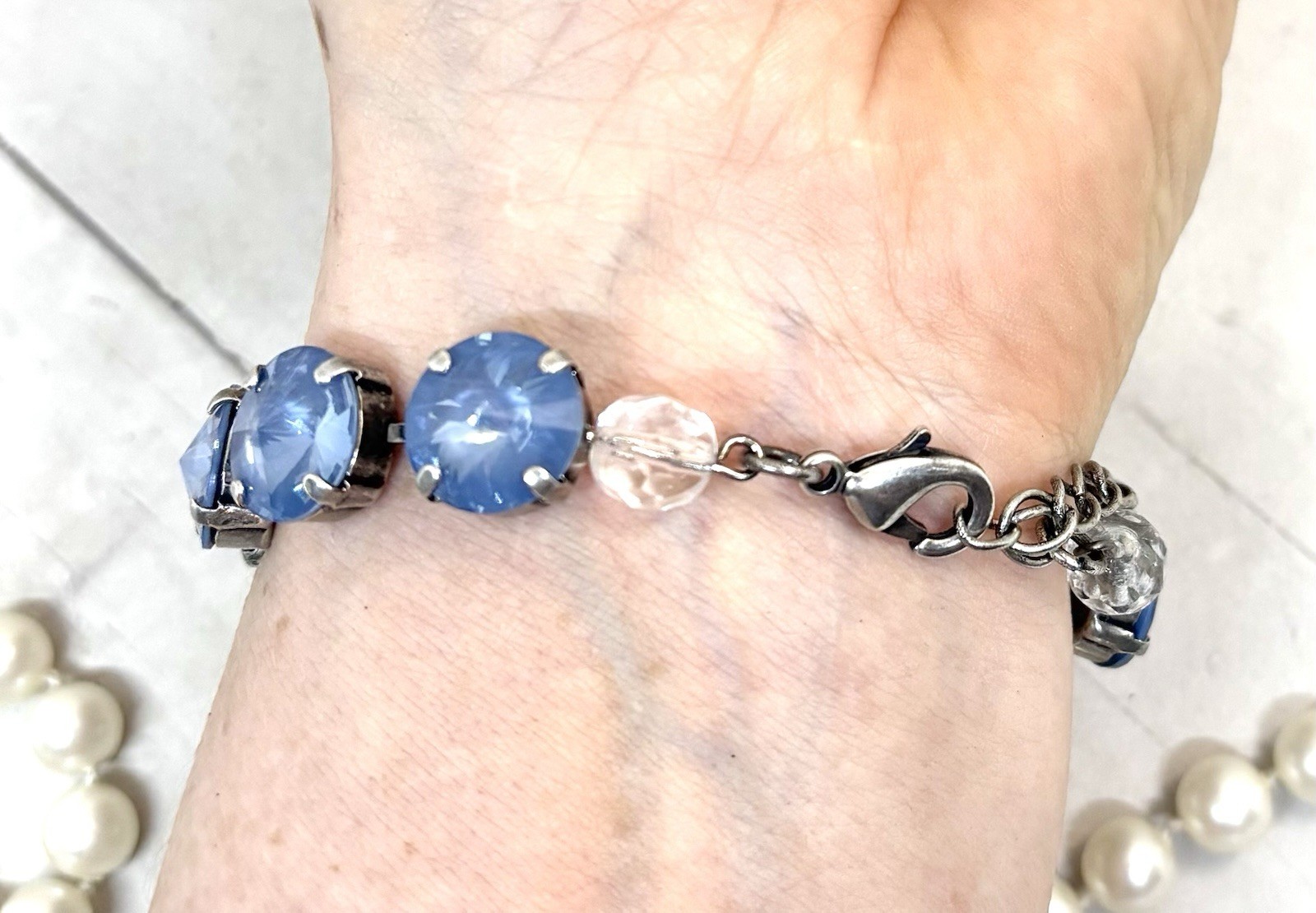 12mm Antique Silver Plated Denim Blue Delite Statement Cup Chain Bracelet