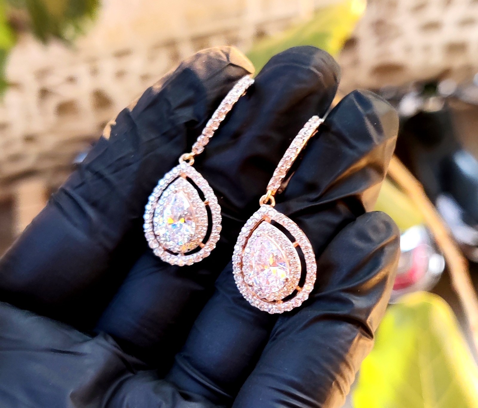 2Ct Pear Cut Simulated Diamond Drop Dangle Earrings 14k Rose Gold Plated