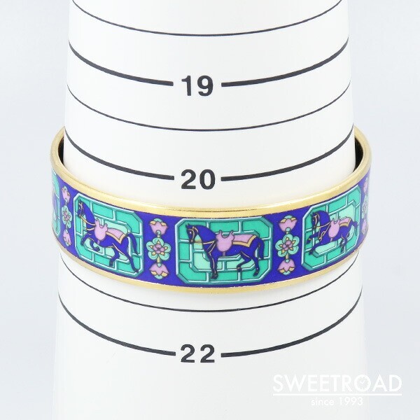 Hermes Emaille GM Bangle Bracelet Horse Motif Metal/Cloisonné 21cm