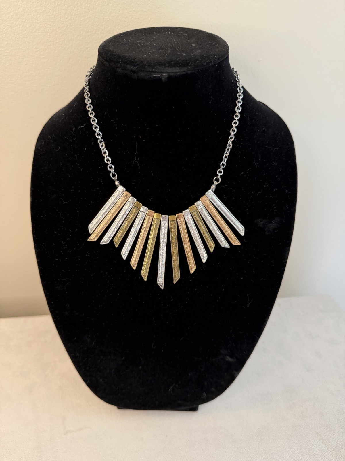 Sonoma Life + Style Gold Silver Tone Bar Fringe Statement Necklace NWT