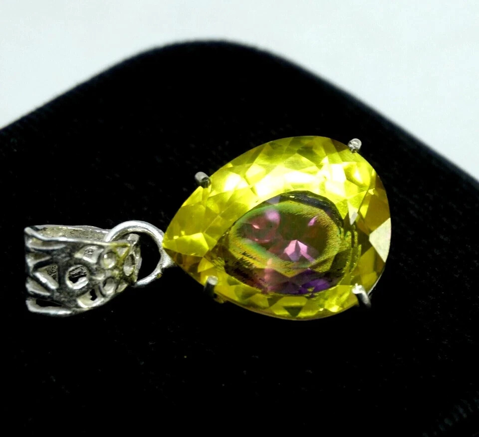 Pear Natural 34.40 Ct Bi-Color FL Pitambari Sapphire 925 Silver Pendant Gemstone