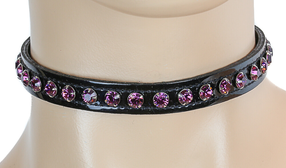 Amethyst Crystal Swarovski Rhinestone Patent Black Choker Punk Gothic Fetish