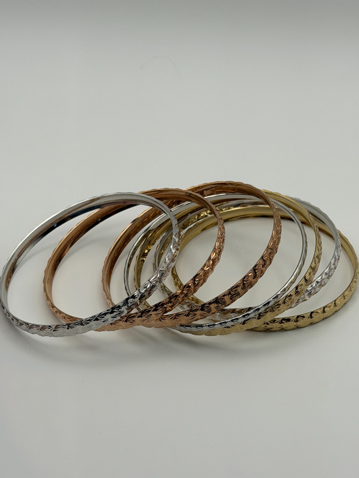 Diamond Cut Gold Tone Bangle Bracelets Set Mixed Metal Statement Stack Lot