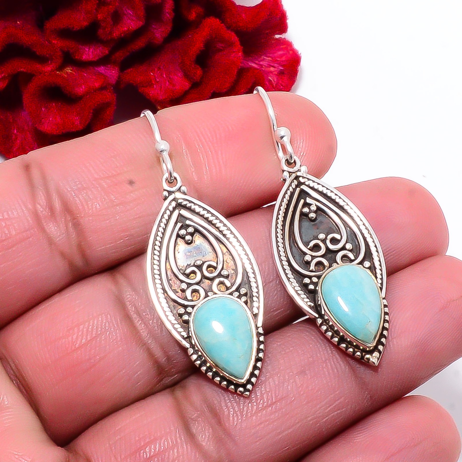Amazonite Handmade 925 Sterling Silver Earring 1.76″ Su6, Christmas Gift