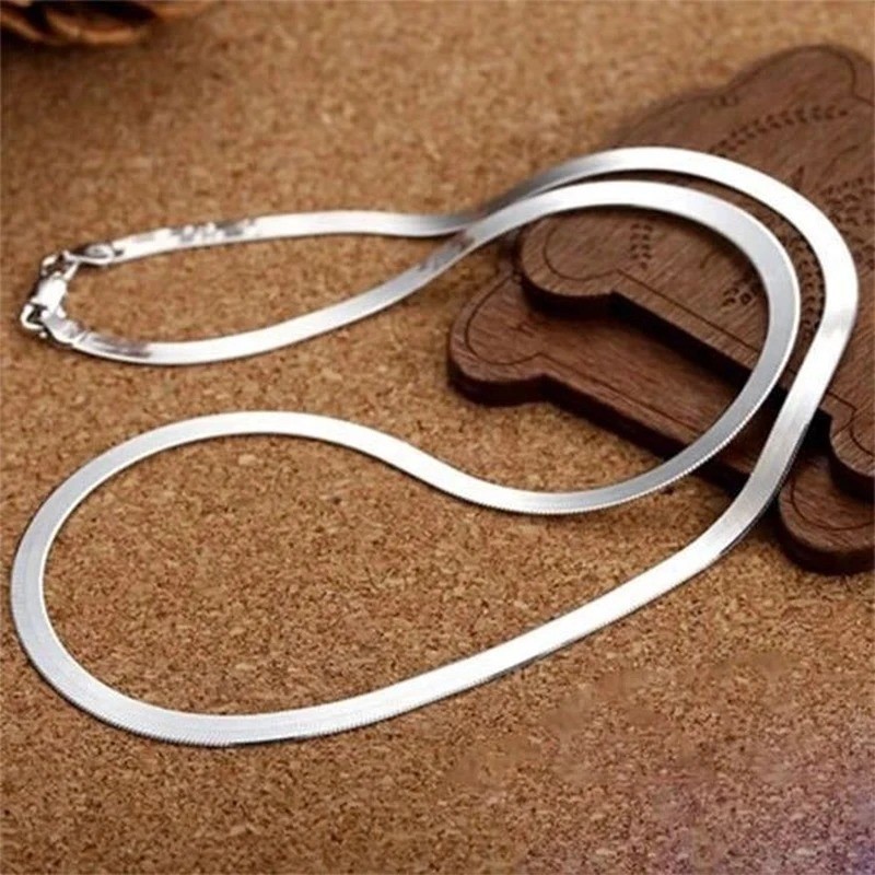 925 Sterling Silver 4mm Blade Chain Necklace Women Men Fashion Jewelry