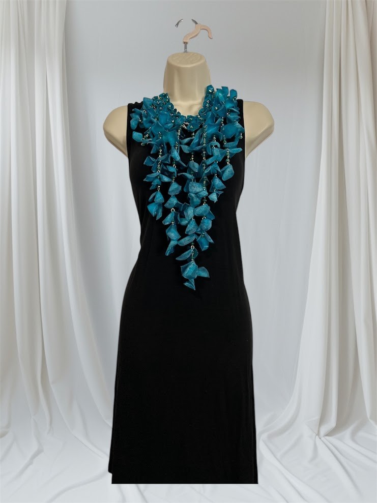 Aqua Turquoise Color Fish Scale Cascade Bib Statement Necklace