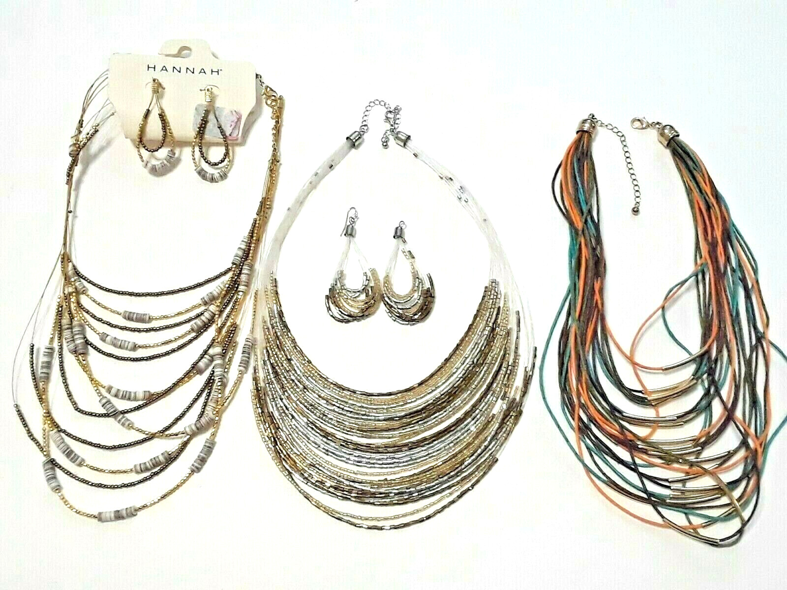 multi strand mini micro beads. beaded necklace and earring sets. Colorful strand