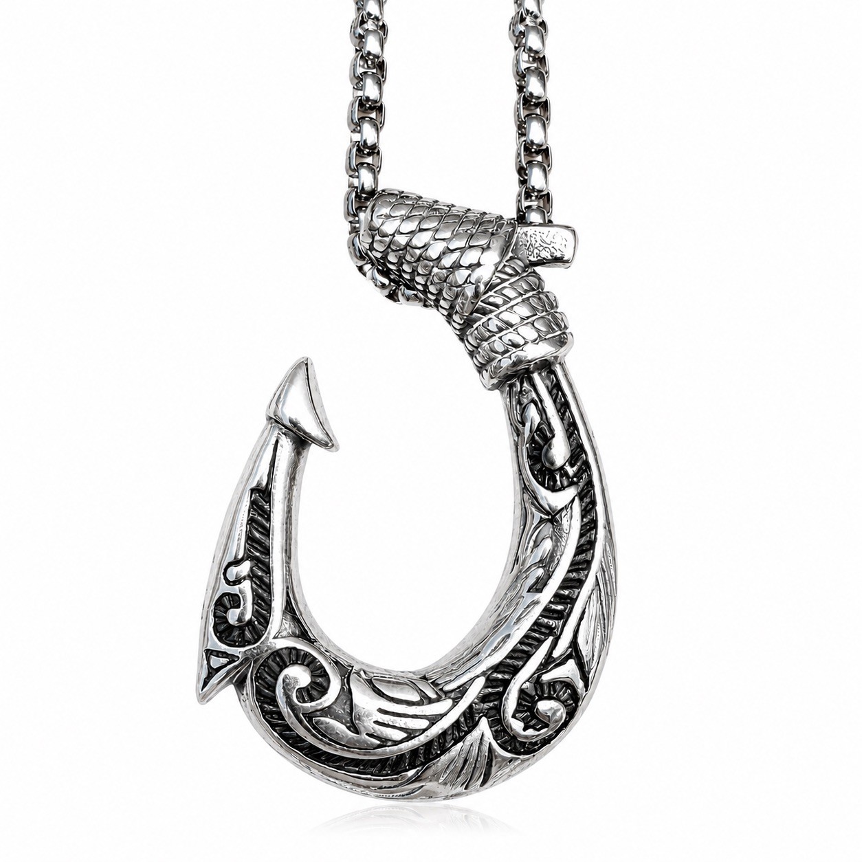 SMITH Mens Stainless Steel Hawaii Hawaiian Fish Hook Pendant Necklace For Men