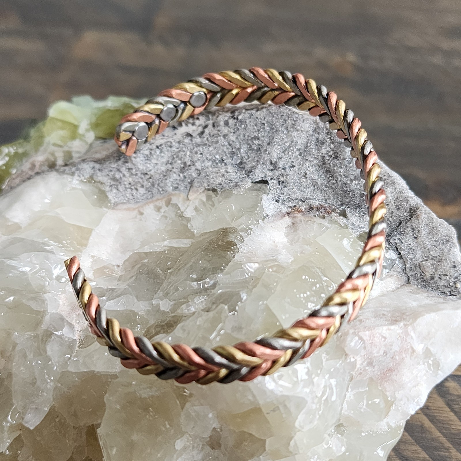 Tri Color Copper Magnetic Bracelet Woven Adjustable 6 Magnets 17.5cm 8.5mm 24g