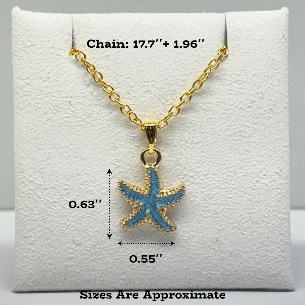 Blue Starfish Charm With Gold Trim Pendant Necklace Summer Beach Accessory