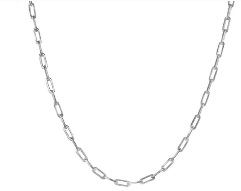 Solid 925 Sterling Silver Paperclip Necklace 4mm, 16” Link Chain Italy NEW