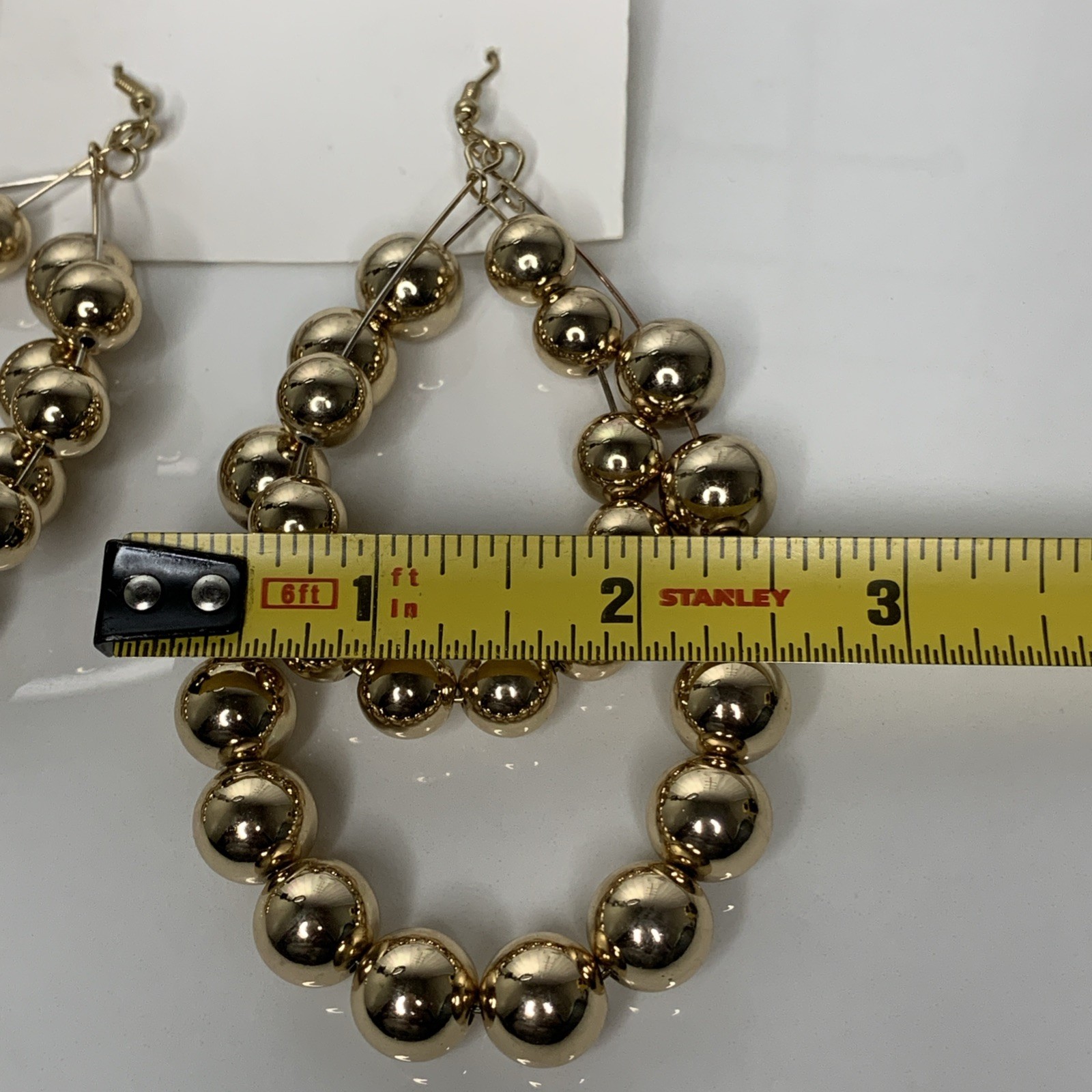 Beaded Double Teardrop Earrings Large Gold Tone Statement Dangle Lightweight