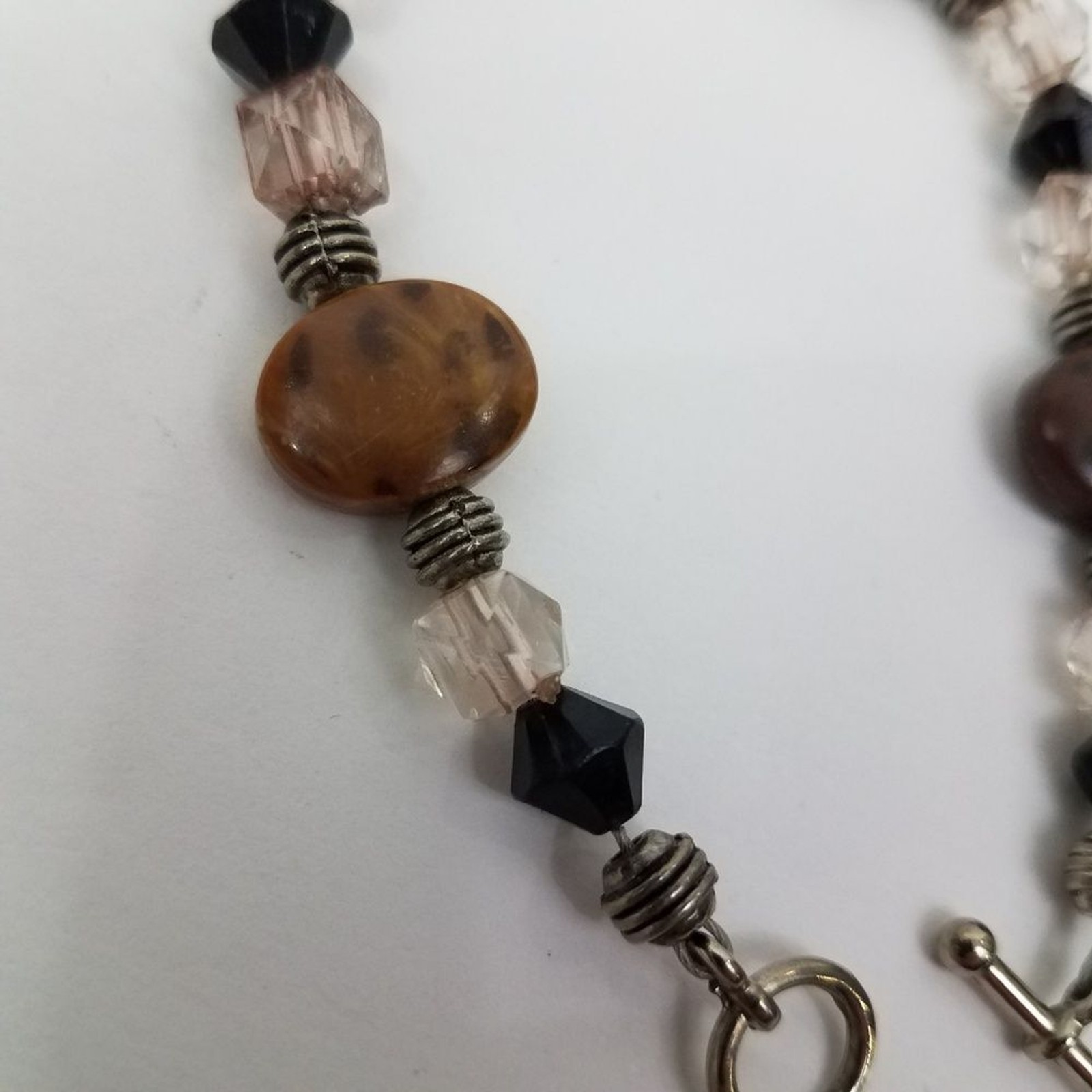 Brown Faceted Beaded Bracelet Pink Silver Tone Dot Animal Print Black 8