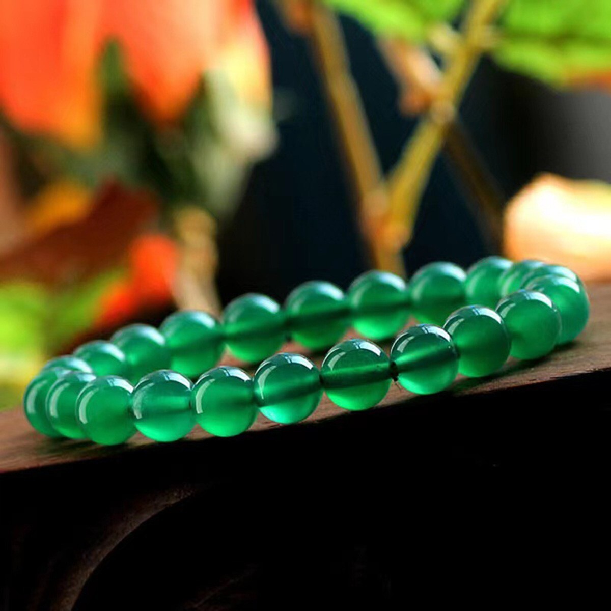 Natural Emerald Elastic Stretch Bracelet 8mm Round Crystal Gemstone Beads