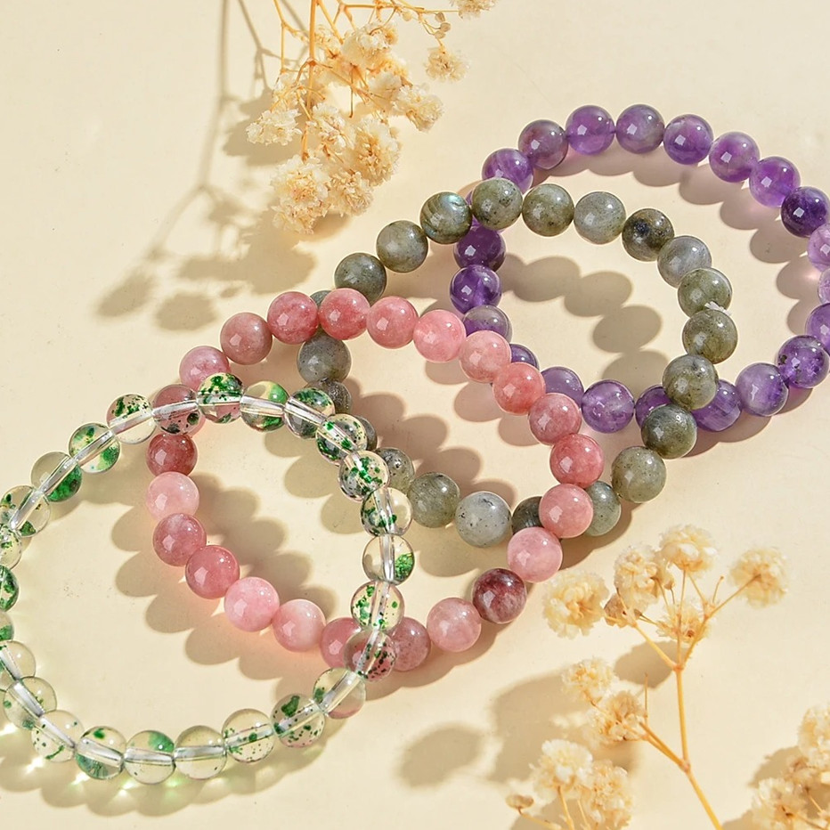 Random Color 5pcs Natural Stone Beaded Bracelets Set Multicolor Jewelry NEW