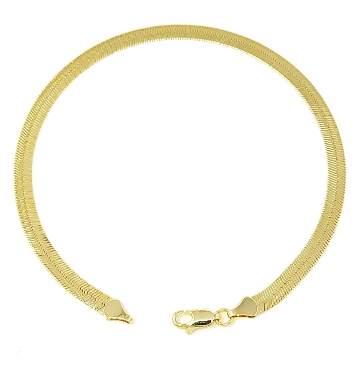 Gold Electroplated Anklet for Women, 9-12 Inch, Figaro Cuban Mariner Herringbone