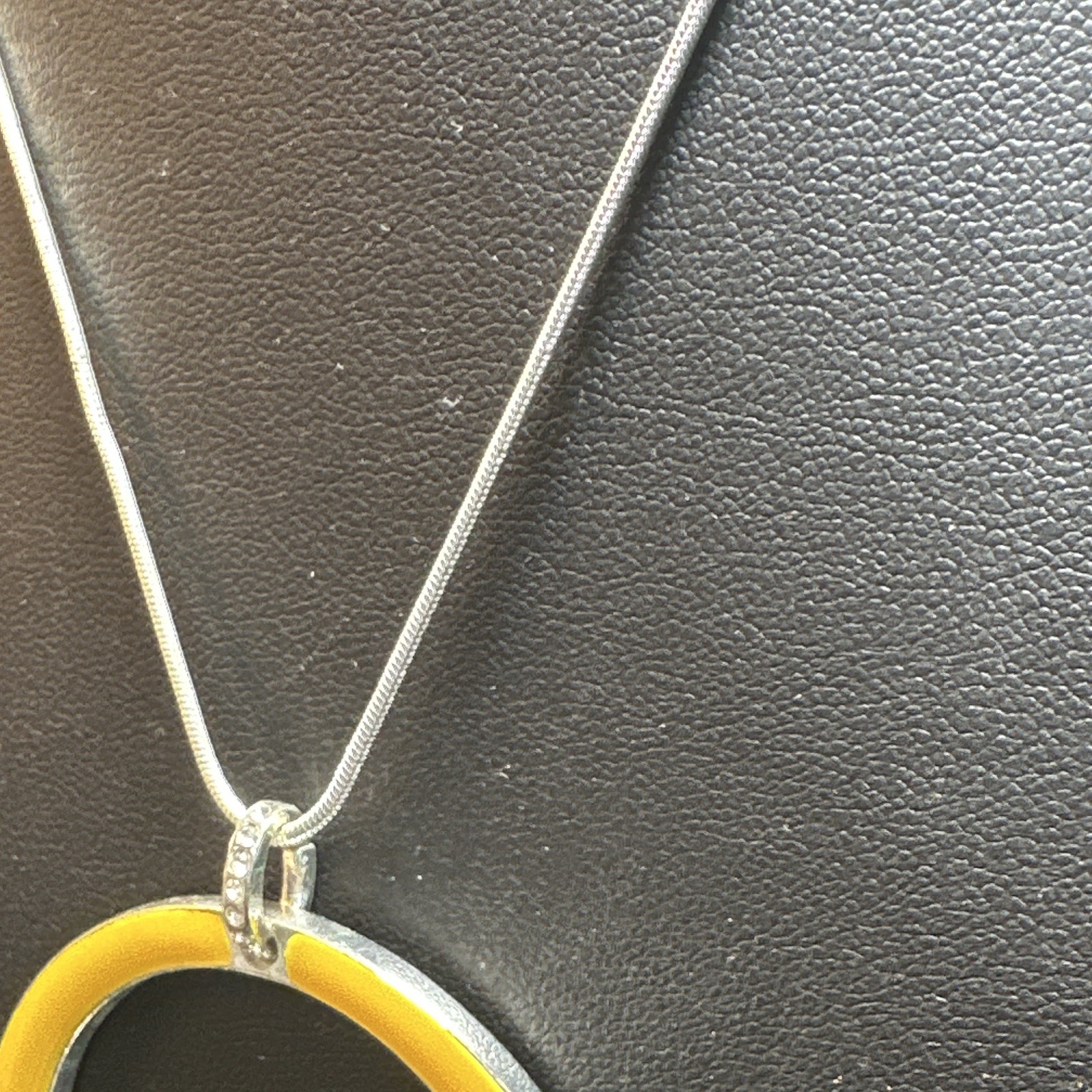 Express Signed Silver Tone Snake Chain Necklace Yellow Ring Pendant 19-24in