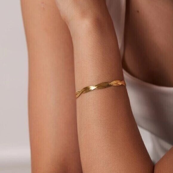 Braided Herringbone Bracelet Waterproof Gold Bracelet Gorgeous Gold Bracelet