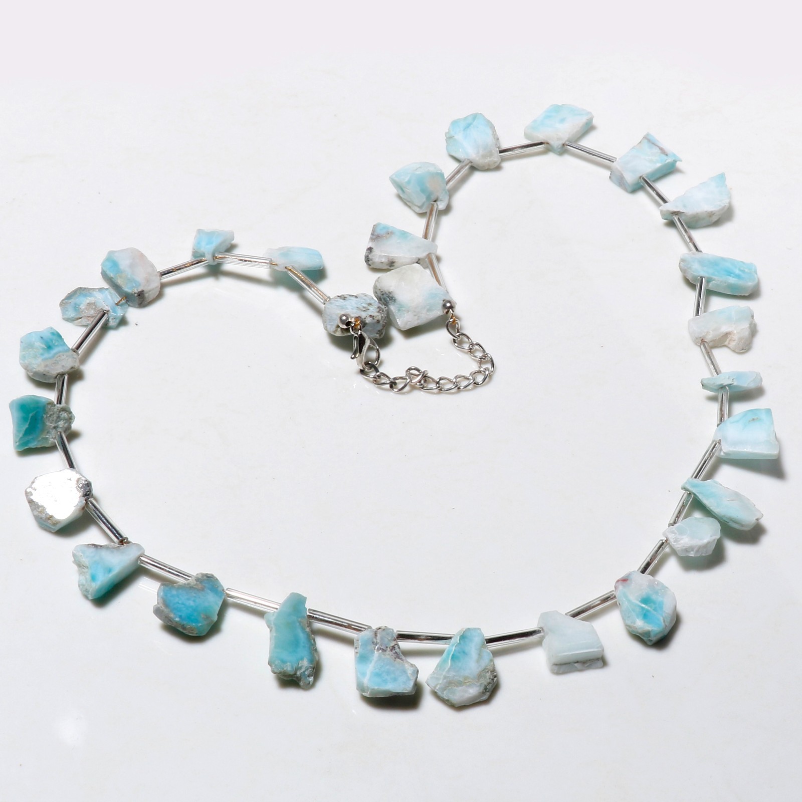 Natural Rough Gemstone Beaded Necklace 925 Sterling Silver Chain Boho Jewelry