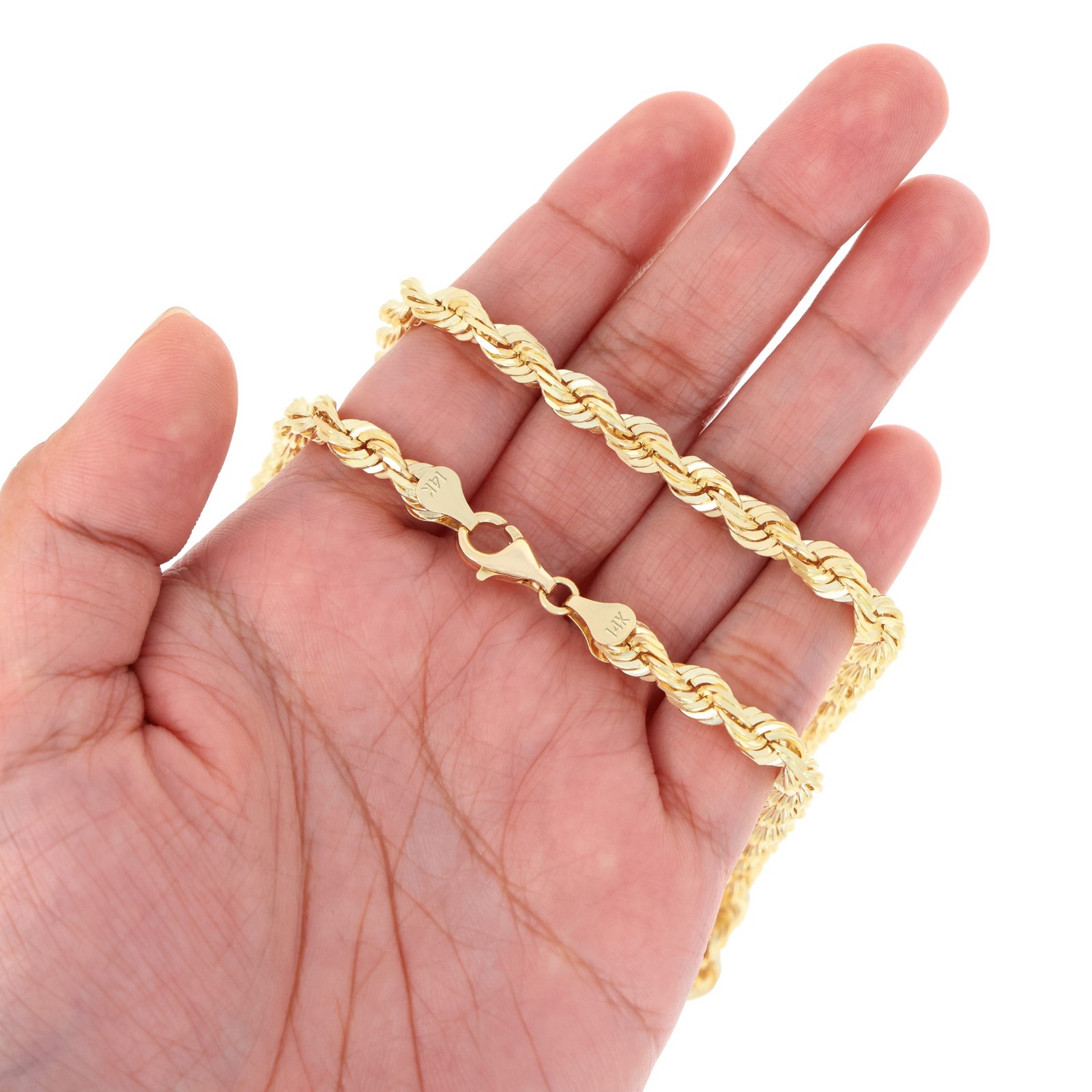 14K Yellow Gold 1mm-10mm Diamond Cut Rope Chain Necklace Mens Women 16″- 30″