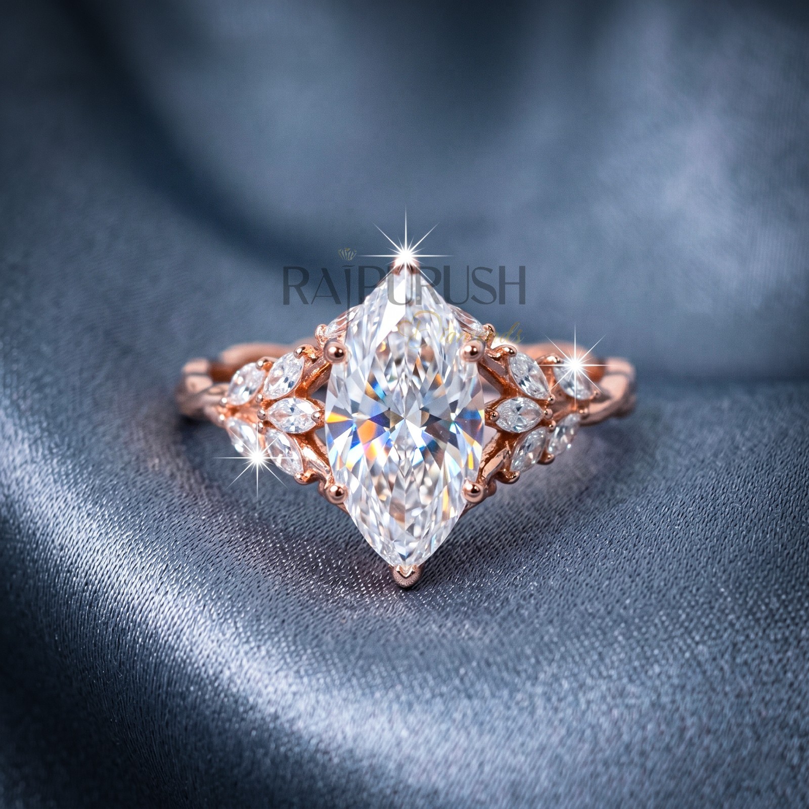 East West Marquise VVS Moissanite Engagement Ring 925 Silver Promise Ring Women