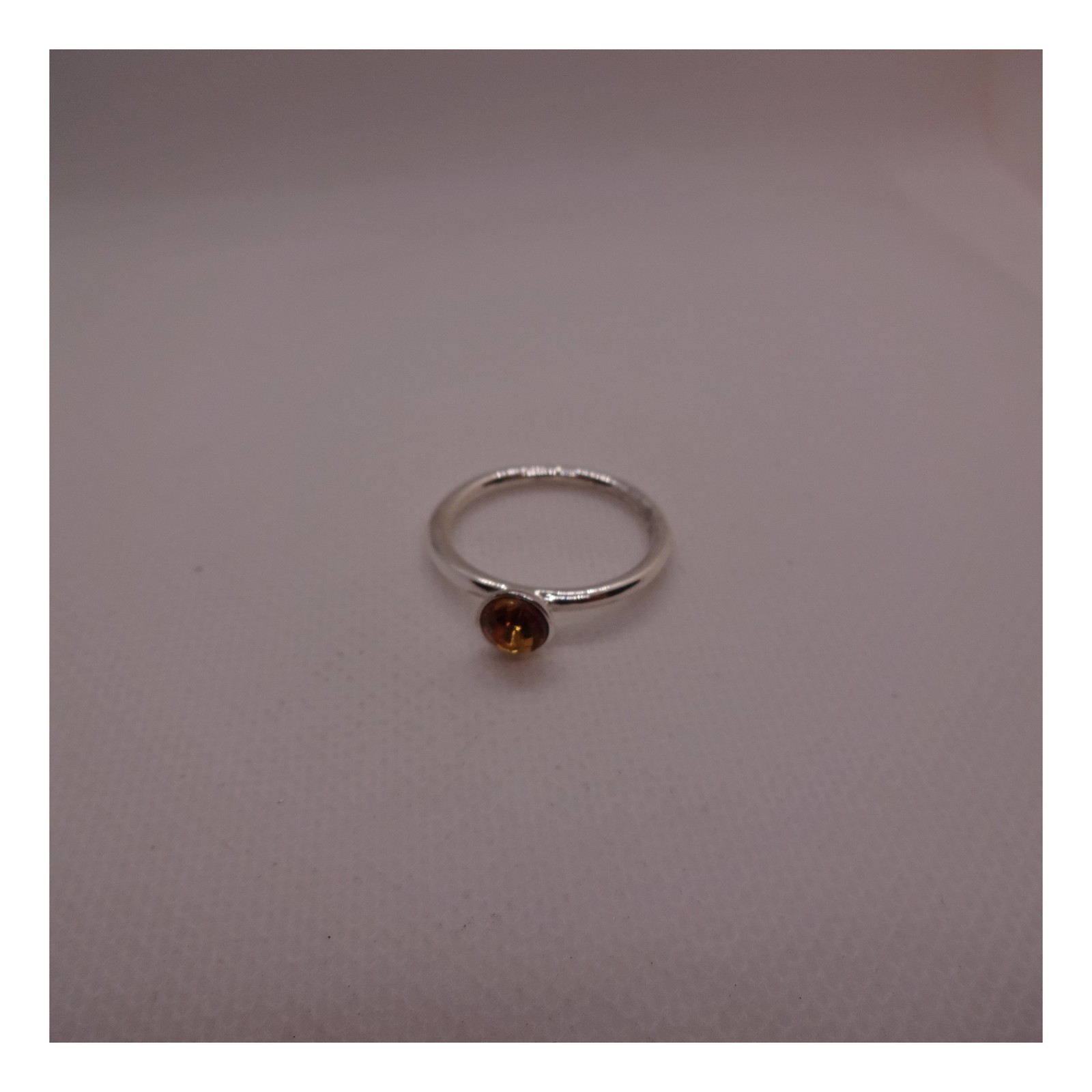 Unisex Size 11 Sterling Silver Solitaire Ring Round Brown Amber Tone Gemstone