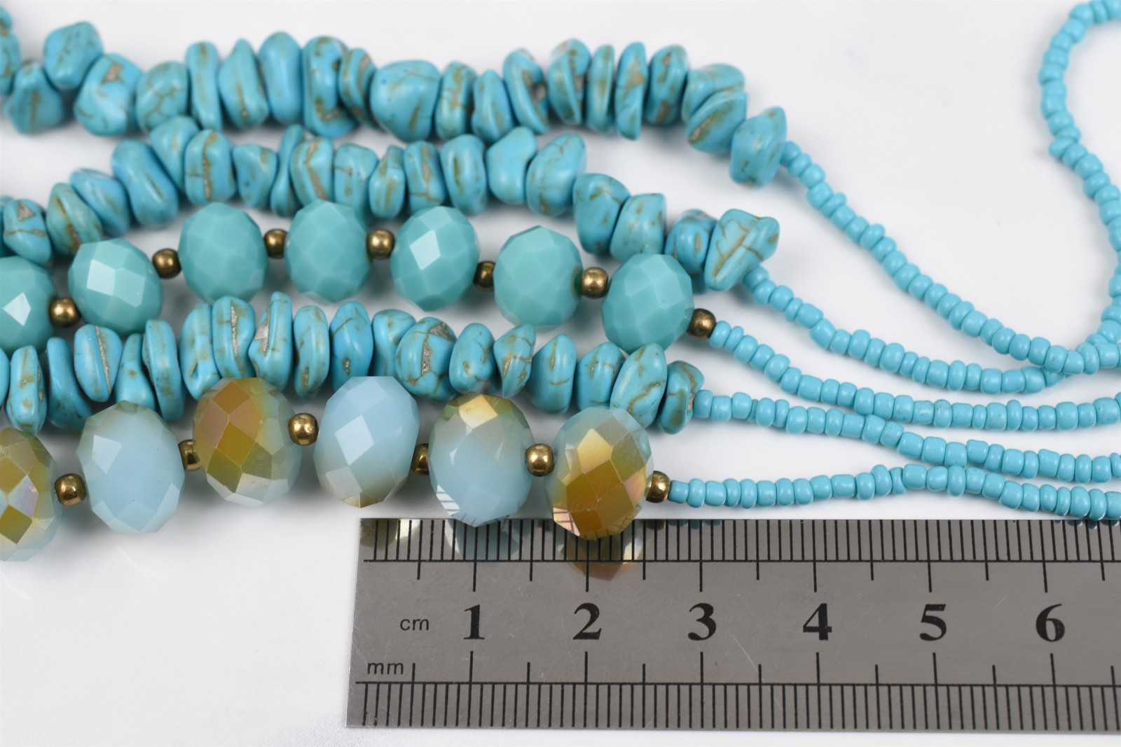 Multi-Strand Turquoise Glass Magnesite & Crystal Necklace 20-30 in Ext