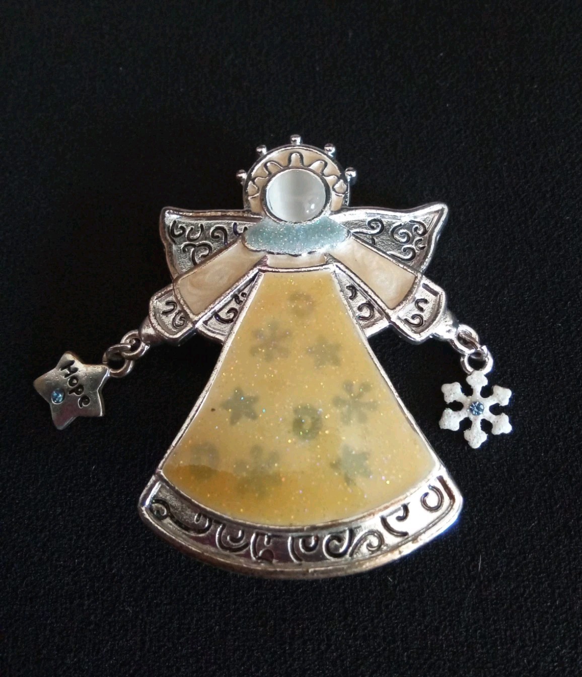 Celtic Holiday Angel Charm Brooch Pin Winged Halo Hope Star Snowflake Gems Wings