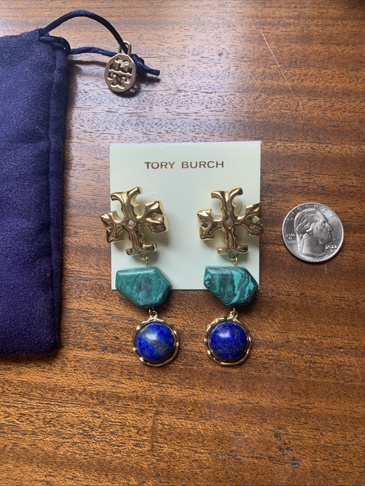 Tory Burch 3 Tier Dangle Earrings Blue And Green