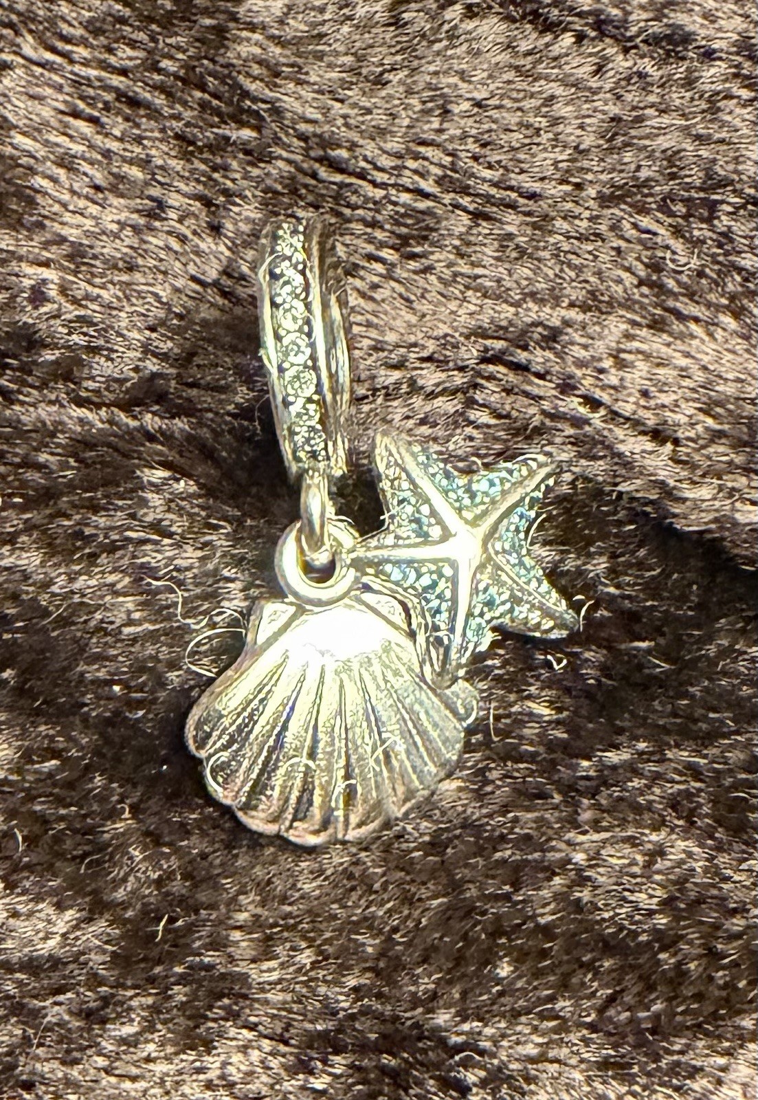 Pandora Starfish & Sea Shell Dangle Charm 792076CZF Sterling Silver Retired