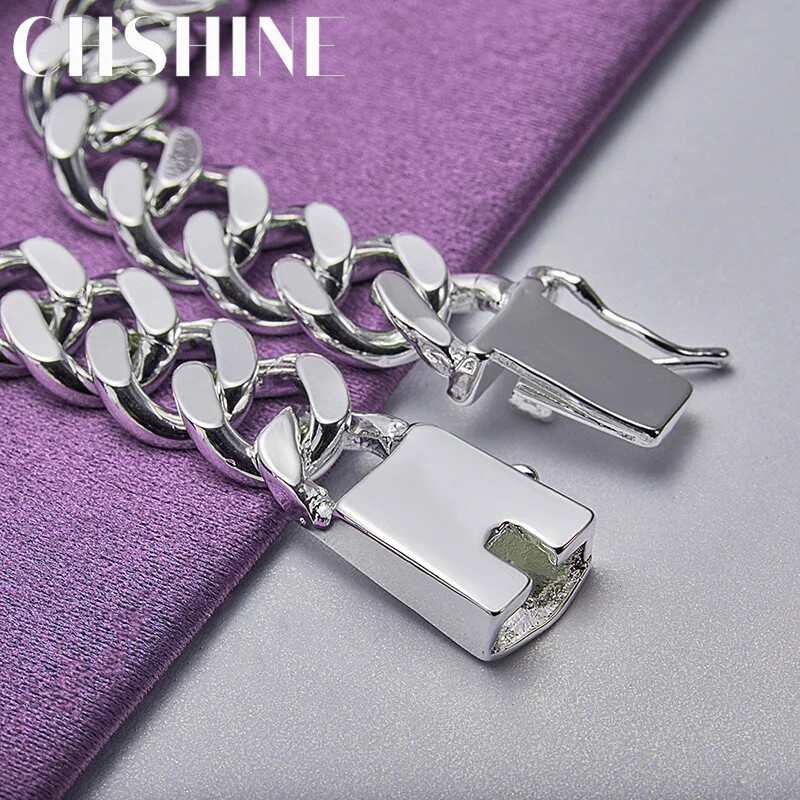 CHSHINE 925 Sterling Silver Smooth Brand 10mm Men Side Chain Bracelet Jewelry
