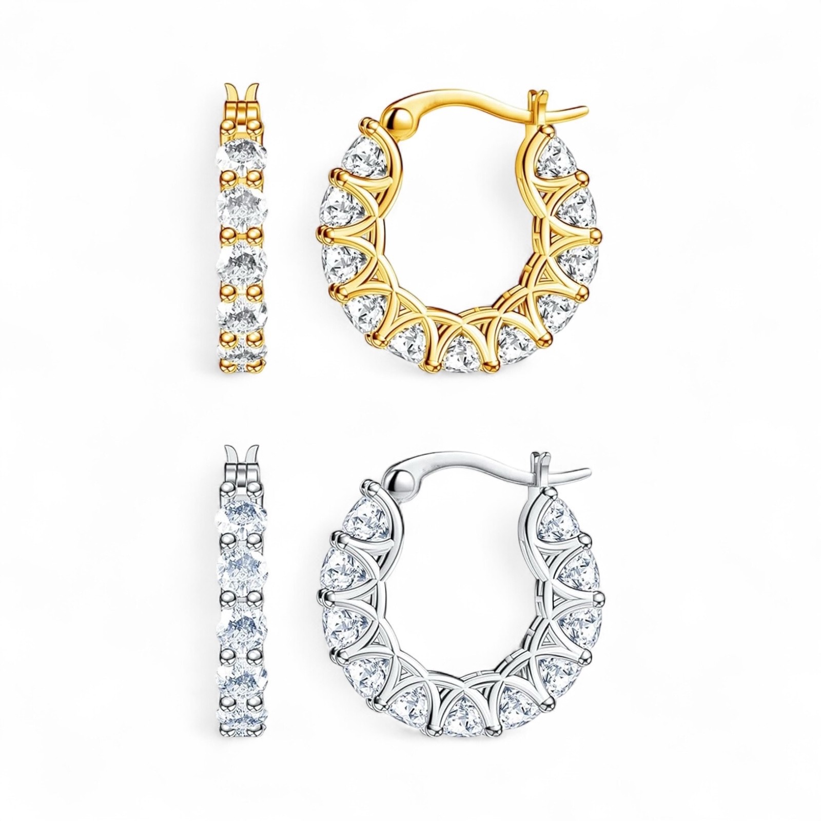 Gold, Silver Plated Hoop Earrings With Cubic Zirconia Unisex, Women, Men A31