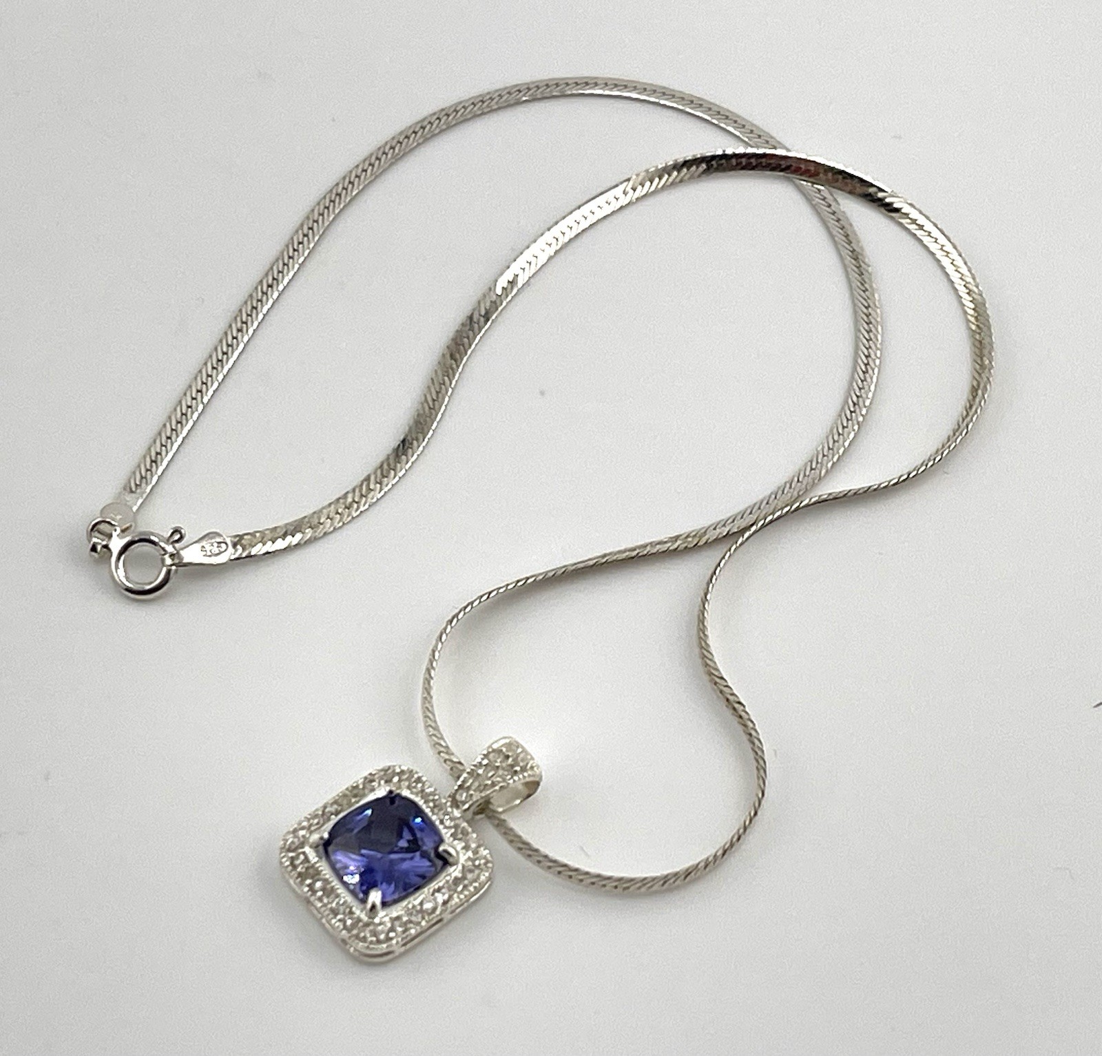 Asscher Cut Simulated Blue Tanzanite 925 Silver Pendant In 14k White Gold Plated