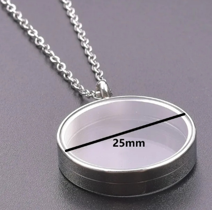 Stainless Steel 25mm Round Coin Charm Photo Holder Necklaces DIY With 29cm Chain