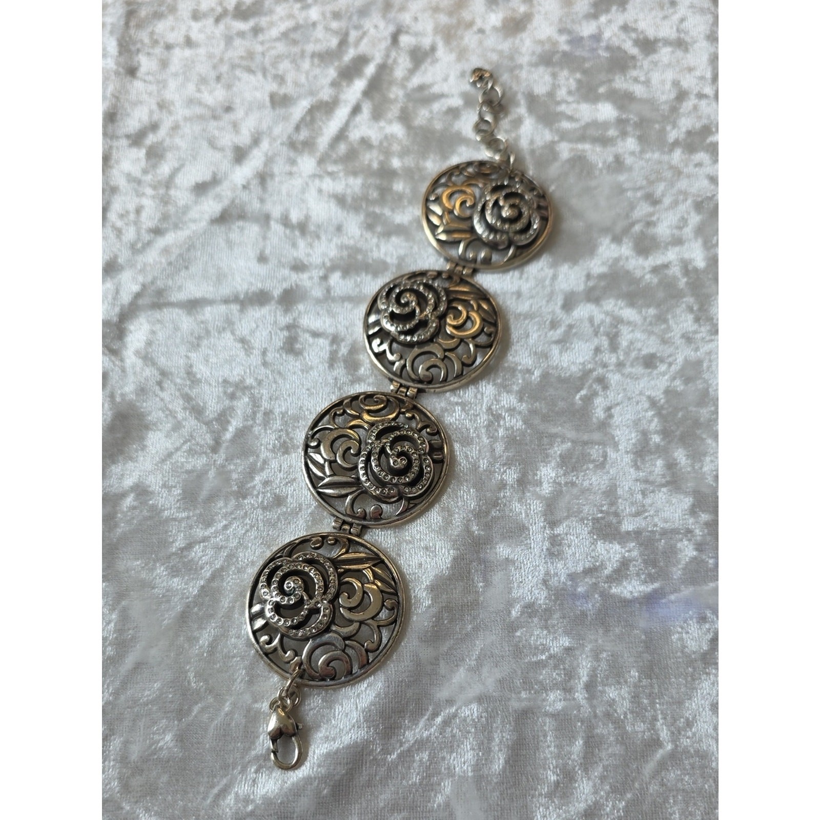 Brighton Retired Deco Rose Flower Silver Crystal Bracelet