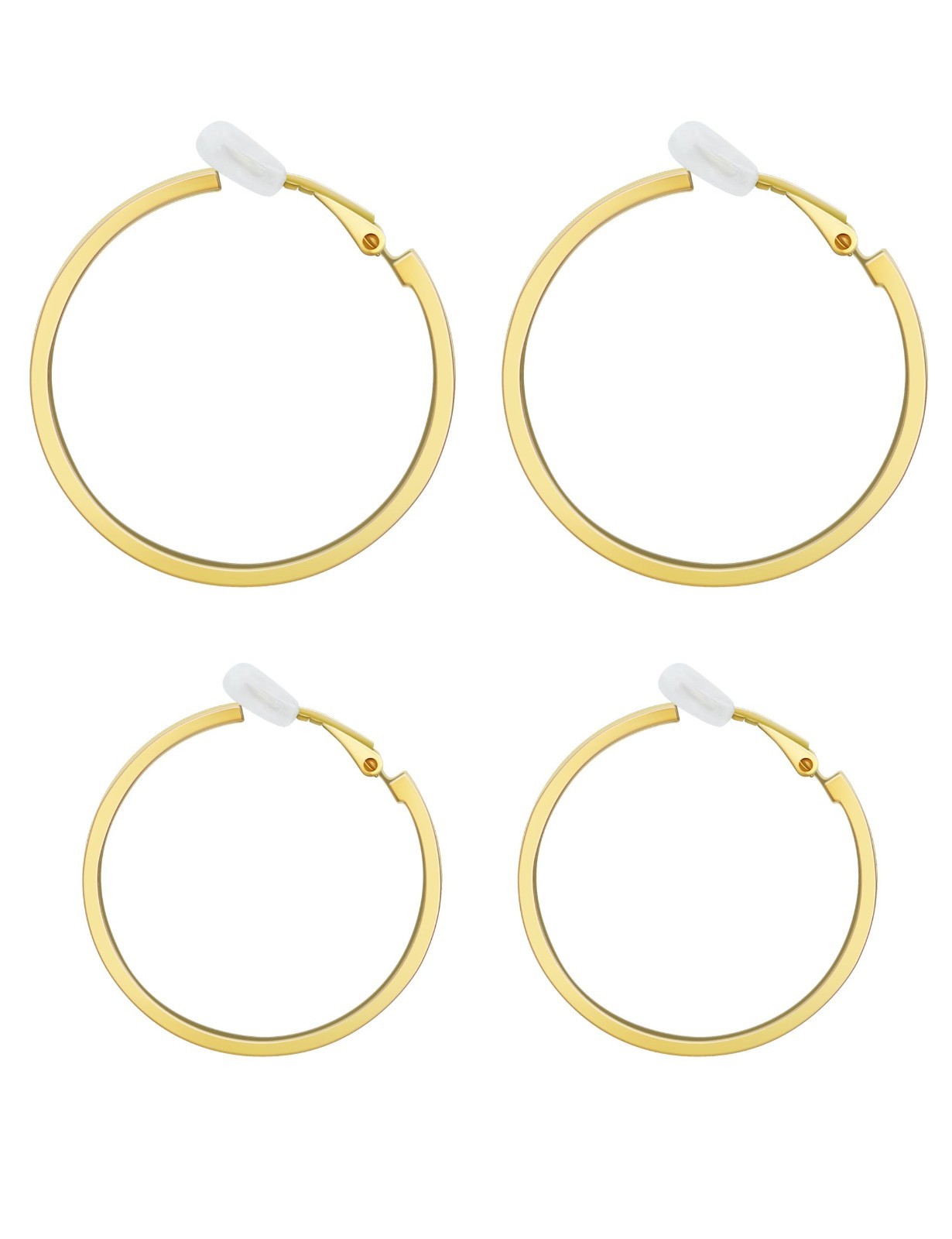 Trendy 14K Gold Clip-On Hoop Earrings for Women, Large Lightweight Non-Pierced E