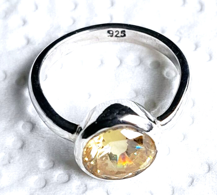 Striking Sterling Silver 2.3mm Wide ‘D’ shaped band and 8mm Yellow CZ Ring.