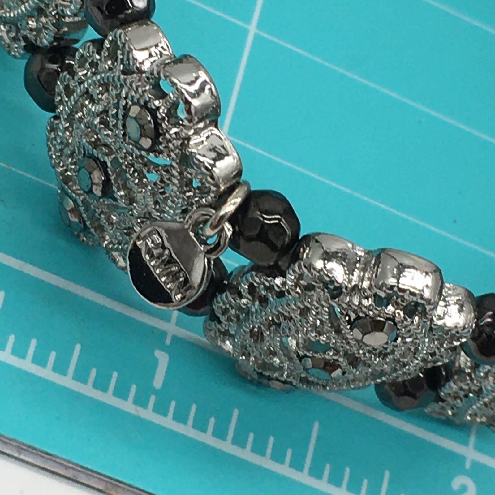 Roman Silver Tone Beaded Panel Stretch Necklace