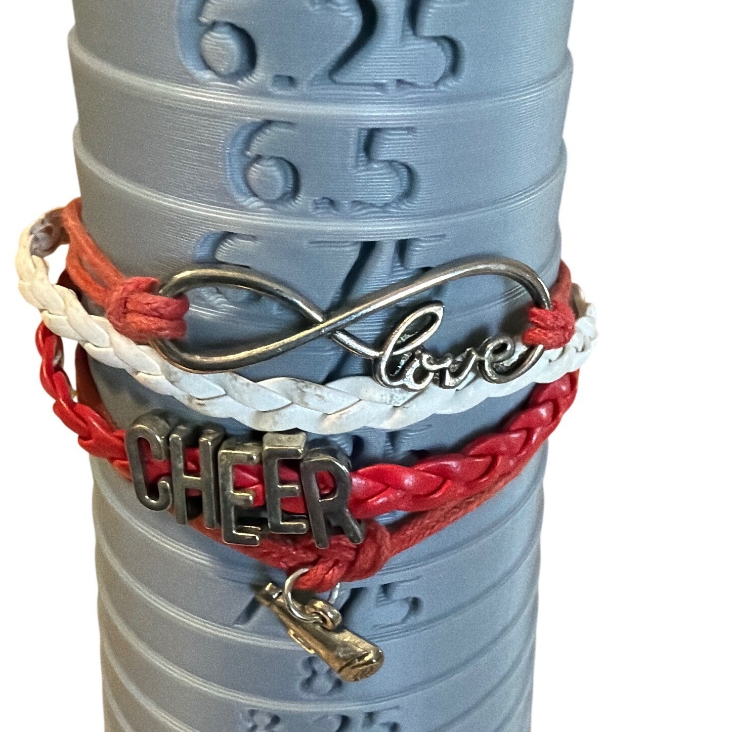Red White Cheer Infinity Love Megaphone Multi-Strand Braided Bracelet 939