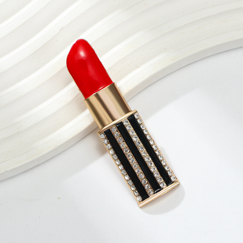 hot selling rhinestone studded lipstick brooch, women’s quality fashion jewelry