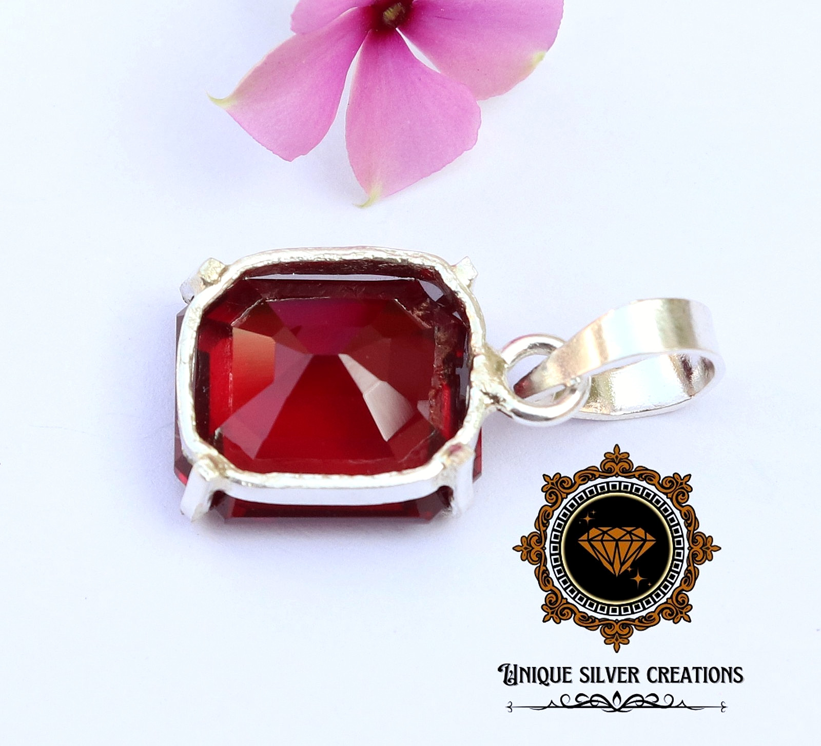 Natural Dark Red Ruby Solid 925 Silver Pendant Certified Emerald Loose Gemstone