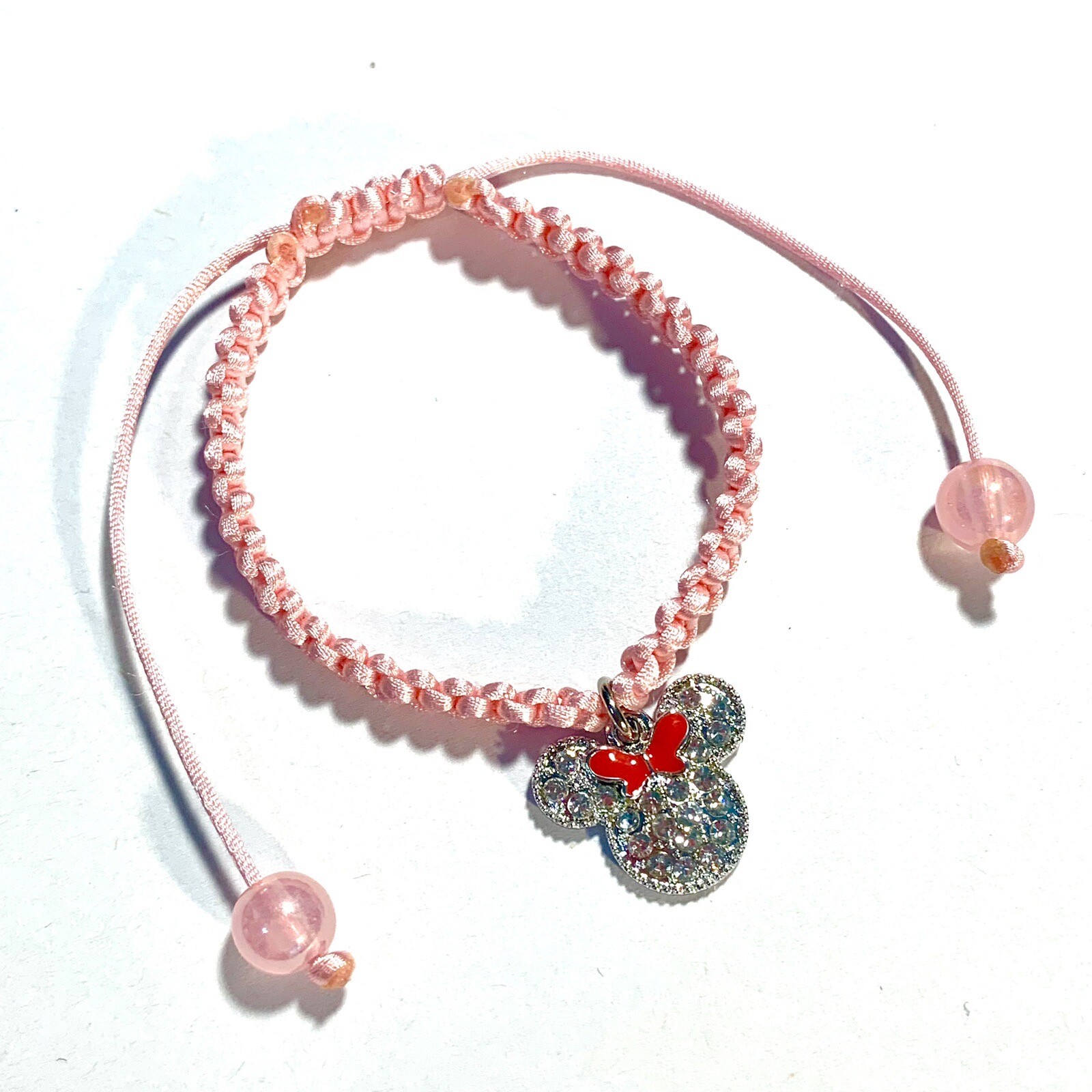 Minnie Adjustable Bracelet Pink Satin Cord Fit All Wrists Friendship Style
