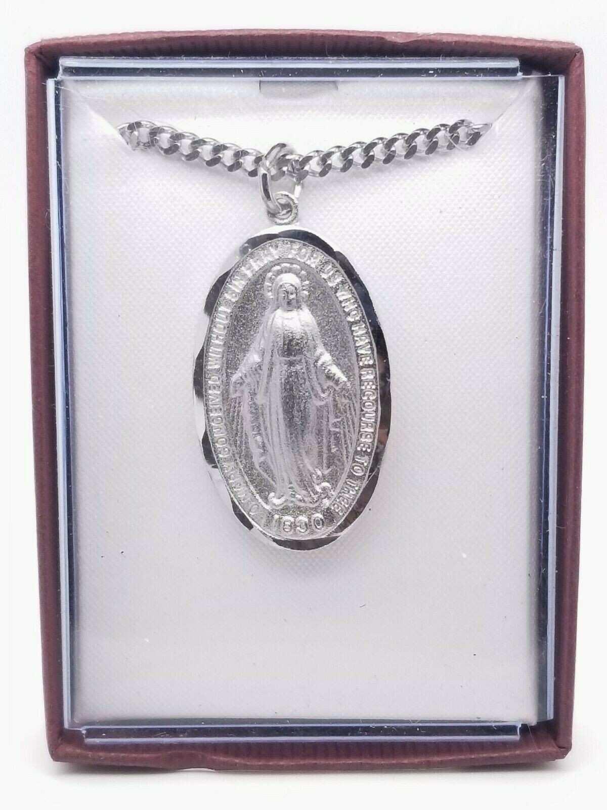 HEAVY RHODIUM FINISH RF MIRACULOUS PENDANT 24″ CHAIN