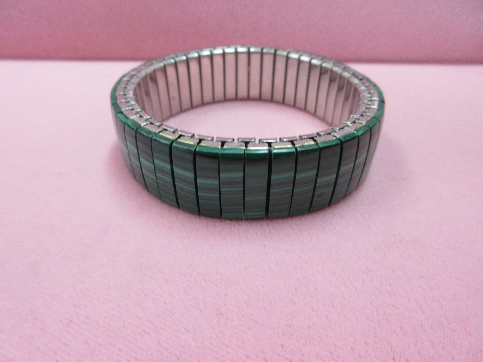 6″-7″ Green Malachite Stretch Bangle Bracelet Rectangle Stone Segments