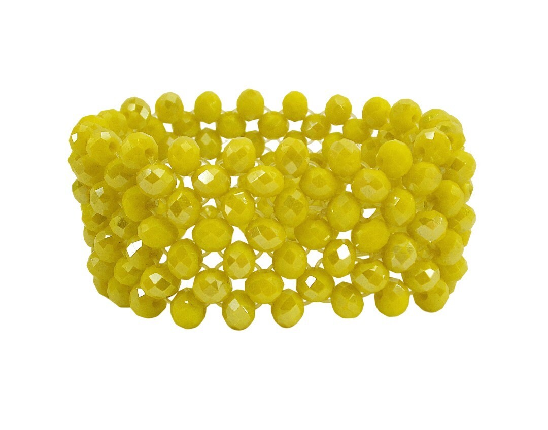 Yellow glass bead stretch bracelet with all glass beads 1 inch wide New