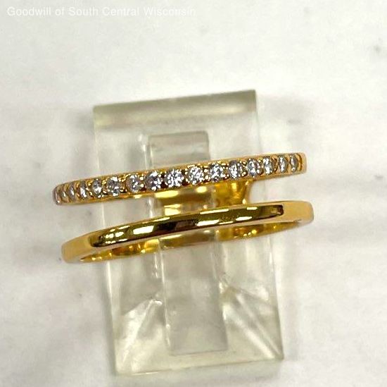 Gold Over Sterling Vermeil Clear Cubic Zirconia Split Ring SZ- 5 3/4, 1.94g